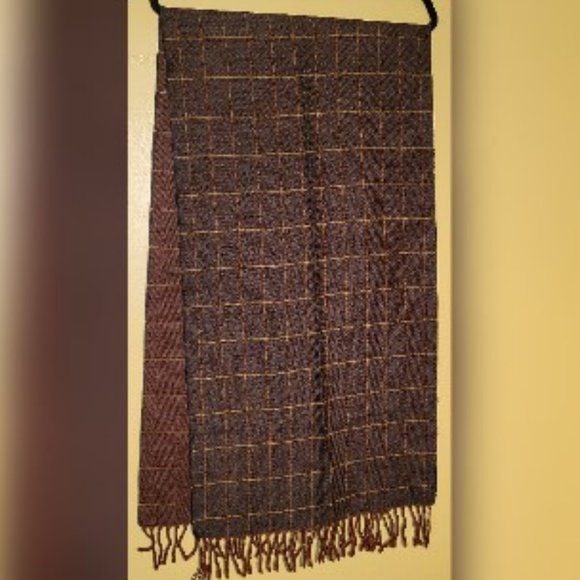 Ermenegildo Zegna 100% Wool Scarf Brown, Gold & Rust - Picture 1 of 3